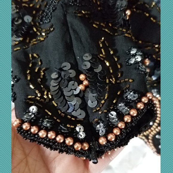 Oleg Cassini Vintage Beaded Sequined Silk Blouse - Picture 5 of 6
